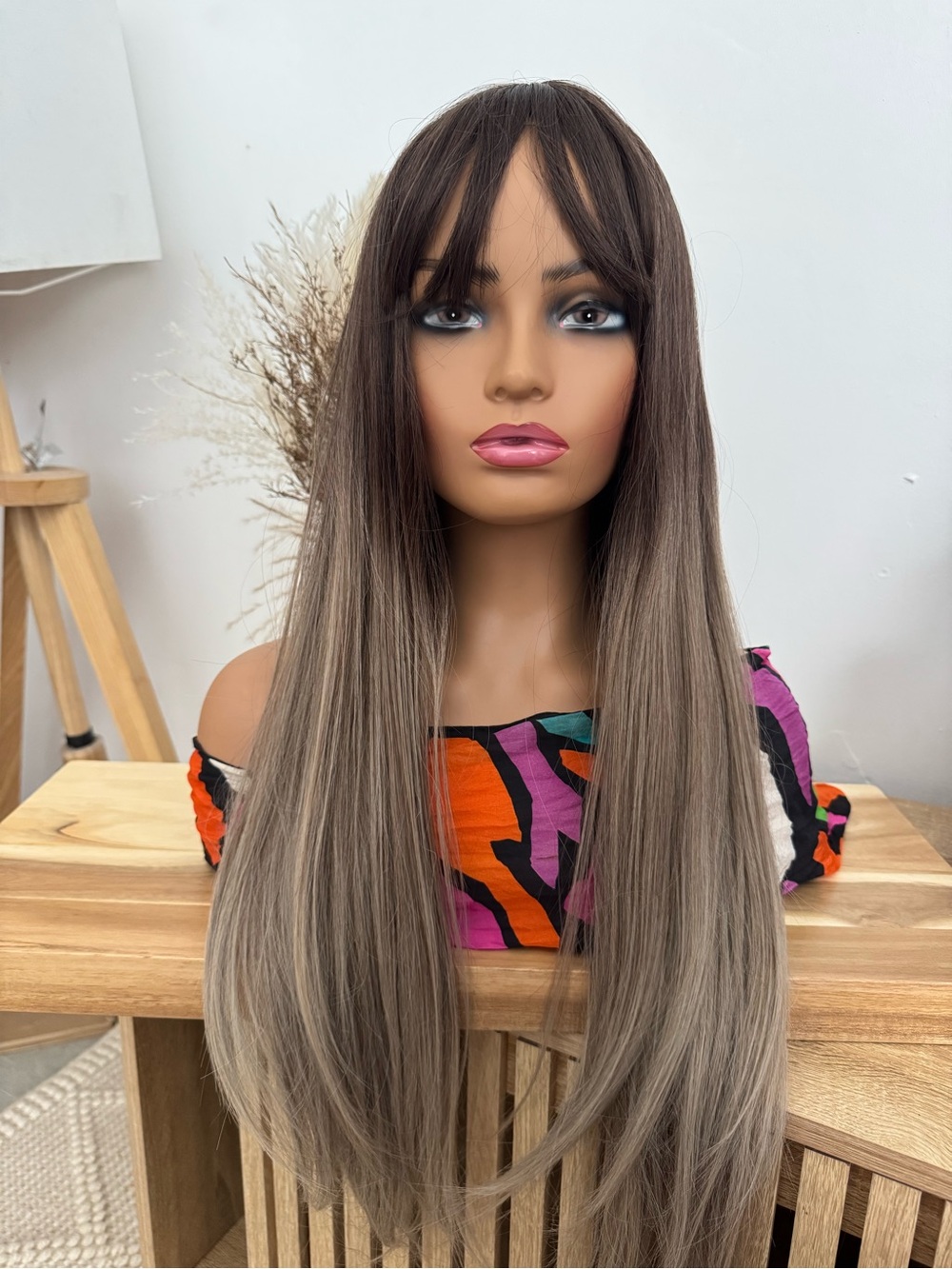 26-28" Long Brown to Ash Blonde Ombre Synthetic